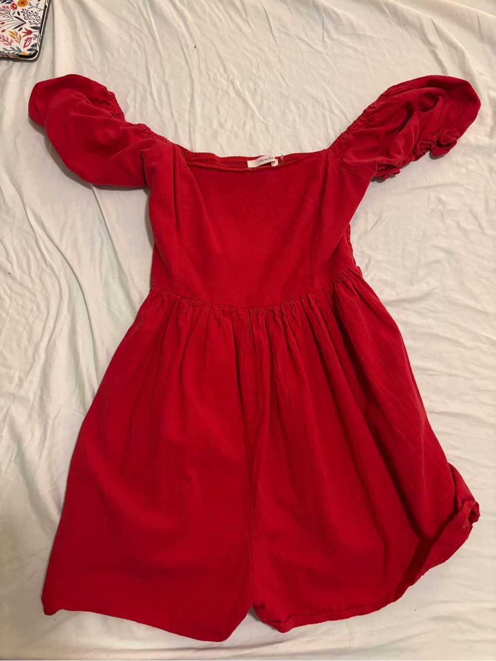 Idem Ditto Red Puff-Sleeve Square Neck Romper